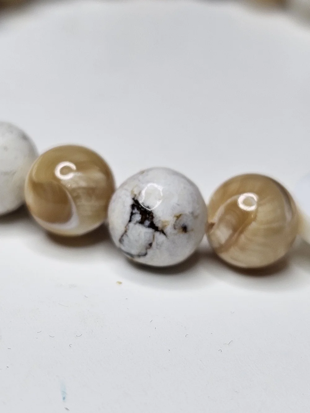 Neutral Beige and White Natural Stone Stretch Bracelet